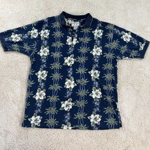 Bamboo Cay Men Shirt XXL Henley Pull Over Polo Short Sleeve Hawaiian Blue Floral